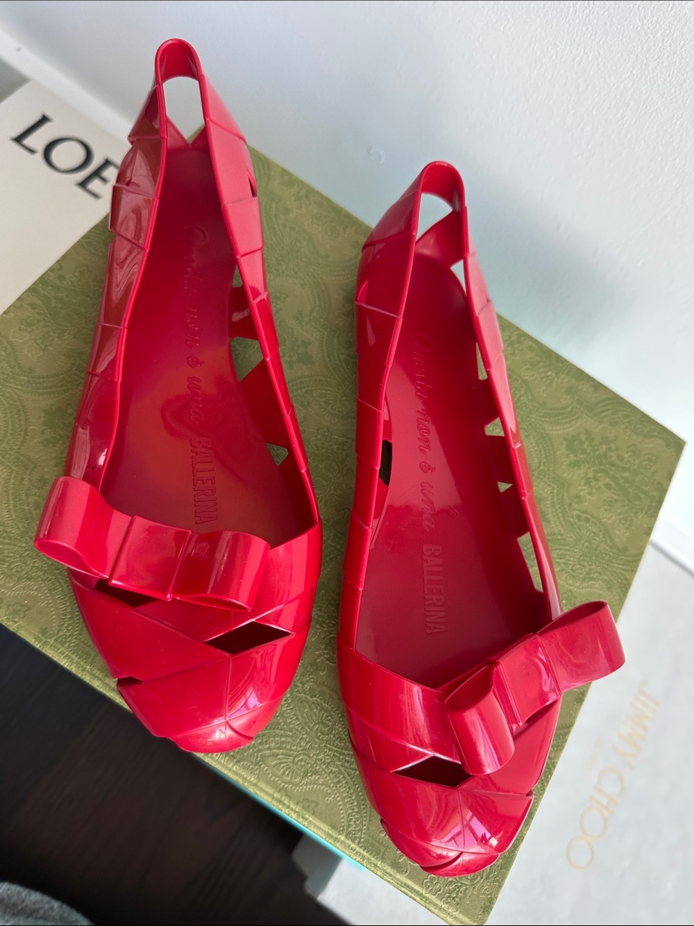 MOSCHINO x KARTELL Red Plastic Bow Ballet Flats - Women